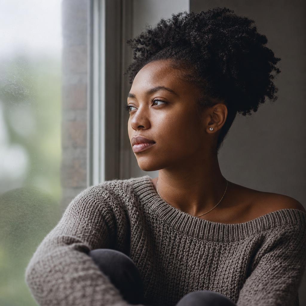 Person sitting thoughtfully by a window
